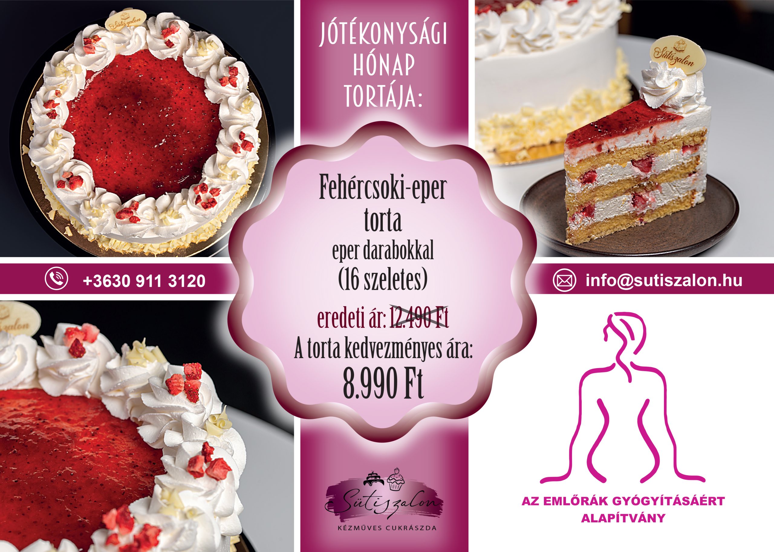 Fehércsokis eper torta Fehércsoki–eper torta eper darabokkal